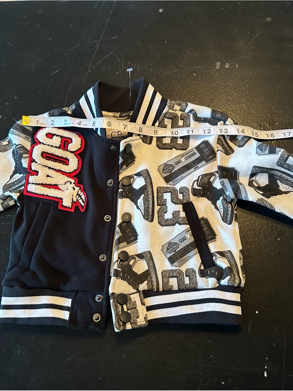 Dry Goods Black & White Kids Varsity Jacket with COAT Patch